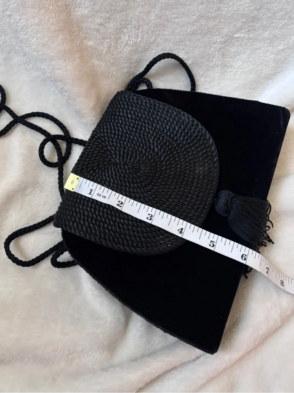 Vintage Black Velvet & Woven Tassel Crossbody Evening Bag Boho Purse
